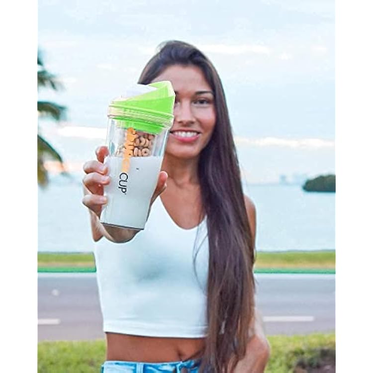 CRUNCHCUP Bundle & Save on Two Portable Cereal Tumblers - No Spoon, No Bowl, It's Cereal on the Go [Green & Yellow]