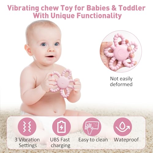 Image of 2 Pack Vibrating Teether for Baby, Sensory Chew Toys for Autistic Children & Teething Toys for Babies, USB Chargeable & 3X Vibration Setting Travel Essential Gift for Kids with Autism Toddler