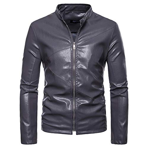 Veste en PU pour hommes à col montant de couleur unie