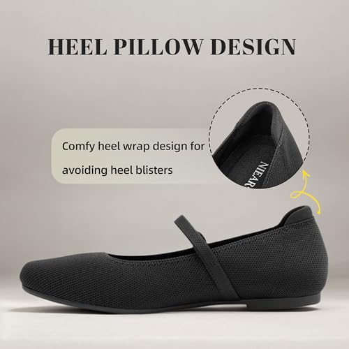 NIEARDAN Women's Ballet Flats Square Toe Slip On Shoes Knit Dress Mary Jane Flats Woman Comfy Soft Causal Work Walking,Size 09，Black by NIEARDAN - Used condition - Image 6