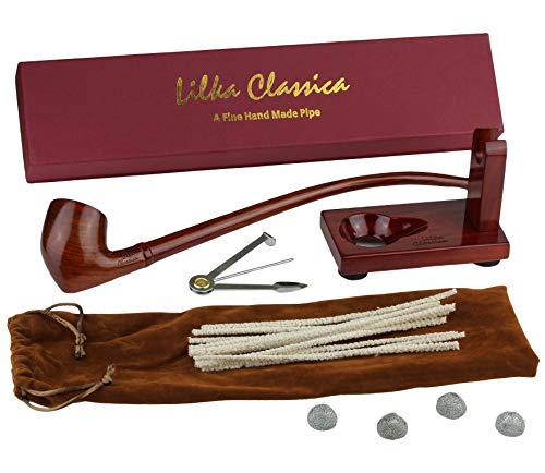 Tobacco Pipe with Accessories Kit - Includes Handmade Churchwarden Rosewood Smoking Pipe Model #0420, Pipe Tool, Pipe Cleaners, moisturizer Balls, Wooden Pipe Stand