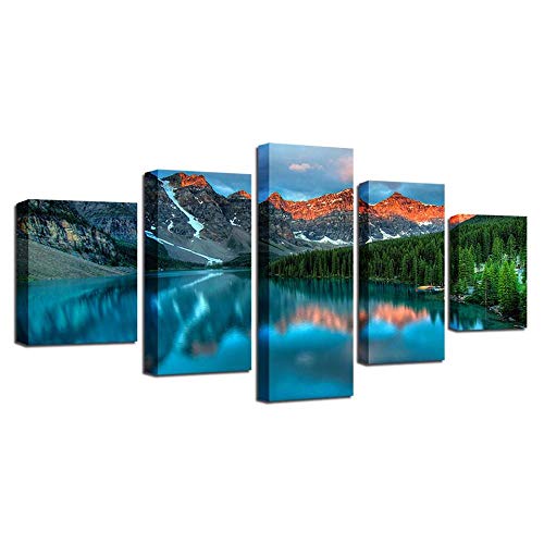 Impression sur toile 5 pièces eau bleue et arbres verts pour décoration murale moderne salon