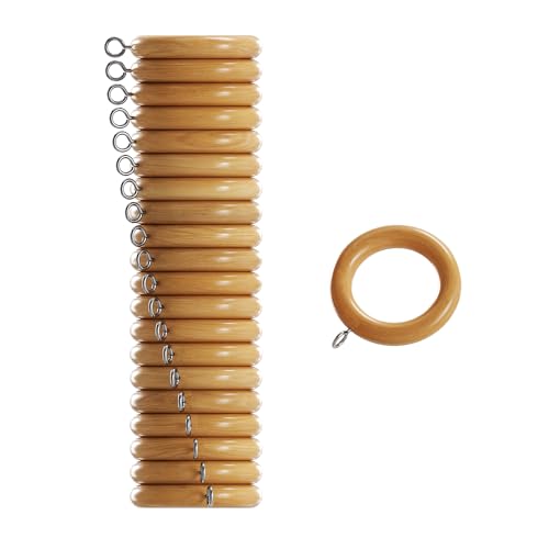 Image of Home Hacks Wooden Curtain Rings With Loops & Gliders - 10 Pack Drapery Rod Hanging Rings With Eyelets for 28mm Wood Poles (Natural)
