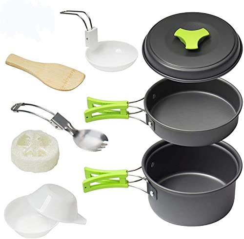 Camping Cookware Kit, Non Stick Camping Utensils Pot Pans Set for Travel Backpacking Hiking Trekking BBQ(Fits 1-2 People)