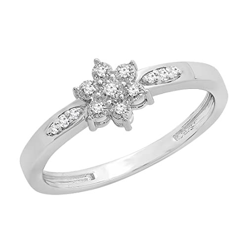 0,08 quilates (de quilate) plata de ley redondo blanco diamante señoras novia Cluster Promesa Anillo de compromiso 0,08 quilates (de quilate) plata de ley redondo blanco diamante señoras novia Cluster Promesa Anillo de compromiso