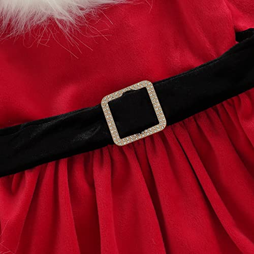 Toddler Baby Girls Christmas Dress Red Velvet Dress Long Sleeve Santa Claus Dress Fleece Plush Xmas Princess Party Dresses3