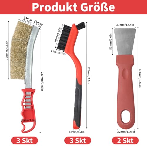 8 Stk Stahlbürste Metallbürste Set, Edelstahlbürste Drahtbürste, Drahtbürsten mit Dicke Borsten, Handdrahtbürste mit Schaufel, Metallbürste mit Gebogener Griff für Entrosten Entschmutzen Reinigen