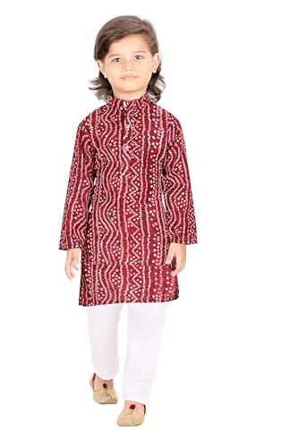 Image of TinySteps Traditional Bandhani Print Kids Festive Ethnic Wear Boys Cotton Kurta Pajama Set