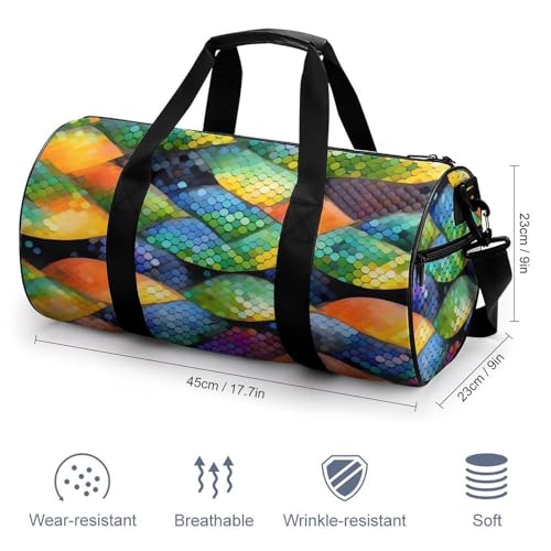 Duffel Bag Rainbow Fish Scale Printed Foldable Gym Bag for Men Women Duffle Bag Lightweight with Inner Pocket for Travel Sports2