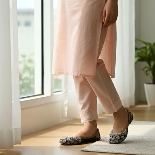 Image of DFR Women Rajasthani Embroidered with Payal Punjabi Mojari Juti Shoe