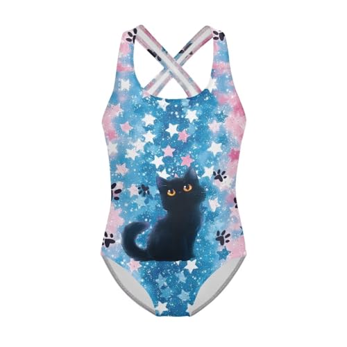 Image of Kid One Piece Swimsuit with Cross Back Girls Summer Sleeveles Swimwear for 5-14 Years