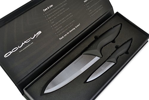 Acutus - 2 Piece Ceramic Knife Set Black Blade Color 7-inch Chef's Knife 4-inch Paring Knife With Gift Box, Sheath, Best For Vegetable and Fruit Chopping Slicing Extremely Sharp, Perfect Kitchen Tool