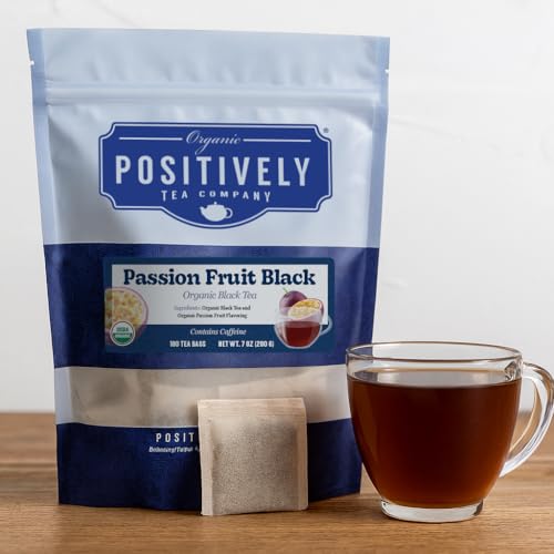 Image of Organic Positively Tea Company, Passion Fruit Black Tea Bags, 100 Count, Eco-Friendly Tea Bags, Non-GMO