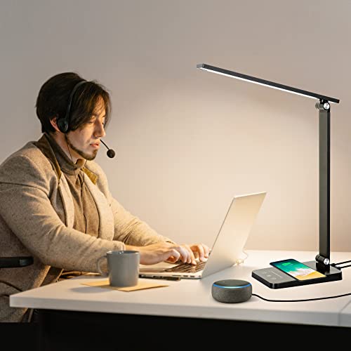 Desk Lamp With Wireless Charger, Touch Control Wireless Charging Lamp, Led Desk Lamp With Usb Charging Port, Stepless Dimming Desk Light With 5 Color Modes, Eye Caring Office Lamp For Reading, Study #TOP5