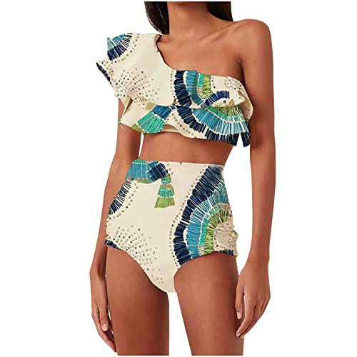JOAU Women's 2 Piece Swimsuit Boho Ruffle Trim One...