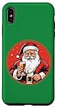 Ce design de Noël rétro présente un Père Noël à l'ancienne ayant une ambiance de vacances avec un fond rouge vif.
