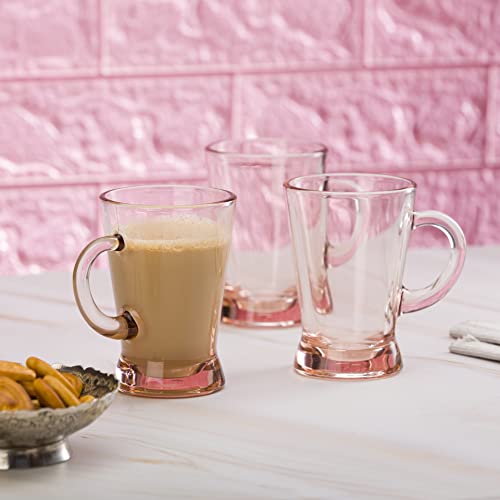 Image of Pasabahce Heybeli Glass Mug from The Original from Turkey, Pink 180 ml Mug Set of 6 Pcs | Ideal for Coffee, Tea, Cappaccino, Multipurpose Mug Perfect for Gifting | Easy to Clean & Dishwasher Safe.
