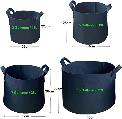 ZhaoCo Potato Grow Bags 5 Pack, 3 Gallon/ 5 Gallon/ 7 Gallon/ 10 Gallon Reusable Durable Breathable Non-Woven Fabric Pots Garden Growing Containers for Vegetables Flowers Plants Fruits - 3 Gallon