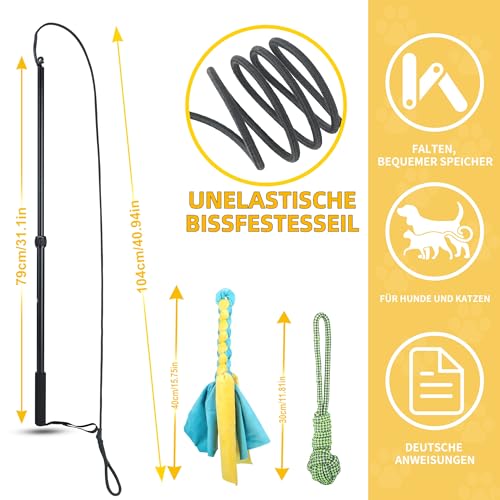 KOXXUD Reizangel Hunde, Profi Reizangel für Kleine, Mittelgroßer, Große Hunde für Ultimativen Spielspaß & Körperliche Auslastung (Seilstreifen + Seilbälle)