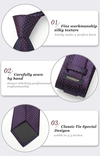 Image of HISDERN Polka Dot Ties for Men Classic Silk Ties and Pocket Square Formal Business Necktie Handkerchief Wedding Party