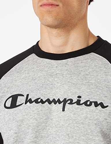 Champion American Classics Color Block Crewneck Sweat à Capuche, Gris chiné, Noir et Blanc, M Homme - Image 4
