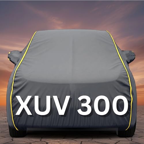 Image of Premium Grey Series 100% Waterproof Car Body Cover for Xuv300 Cover (All Models) with Mirror Pockets | Triple Stitched, Elastic, Custom Fit, Heat Resistant, Anti-Dust, All-Weather Cover