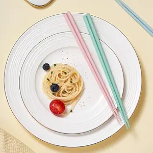 Chopsticks Premium Reusable Dishwasher Safe, 9.6 inch/24.3cm Chopsticks, Matte Non-Slip Chopsticks, Chinese Style Japanese Korean Chop Sticks for Food & Cooking, Dome-Light Colorful (2 Pair)