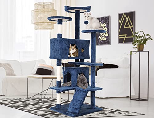 Capacmkseh Cat Tree, 54'' Tall with 3 Scratching Posts, 3 Platforms, 2 Condos, for Indoor Cats