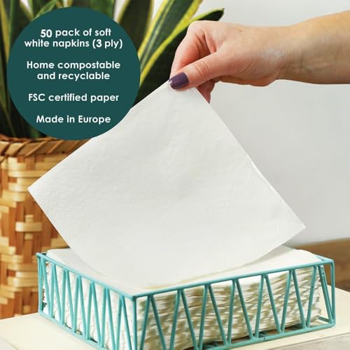 Table Kind 50 x Soft White Napkins, Disposable Napkins Quality Serviettes for Party Serviettes, Catering & Everyday Use, Eco-Friendly Home Compostable FSC, Recyclable, Made in EU 3ply 33cm