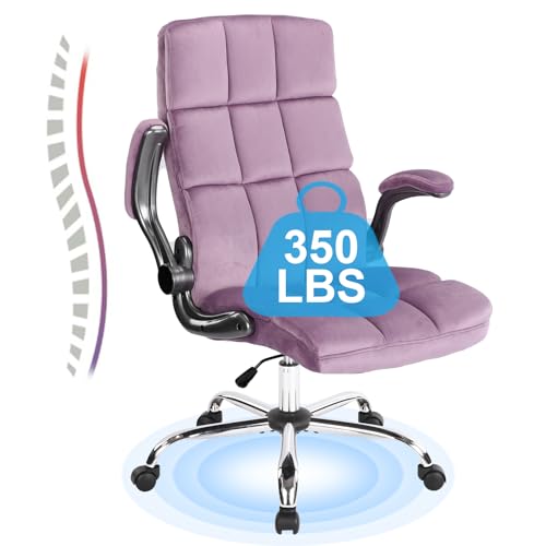 Purple Office Chair Fabric Velvet Computer Desk Chairs Ergonomic Executive Office Desk Chair with Flip up Armrest,Swivel Rolling Chair with Back Support for Bedroom,Home, Women