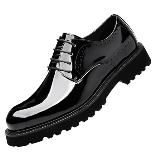 Men's Polishing Patent Leather Chunky Platform Oxford Low Heels Fashion Anti-Slip Lug Sole Business Shoes Classic Office Brogues