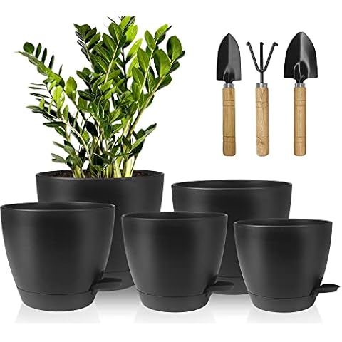 5 Packs Kunststoff Blumentopf Mit Bewässerungssystem, 7/6.5/6/5.5/5 Inch Selbstbewässerung Übertopf Cover