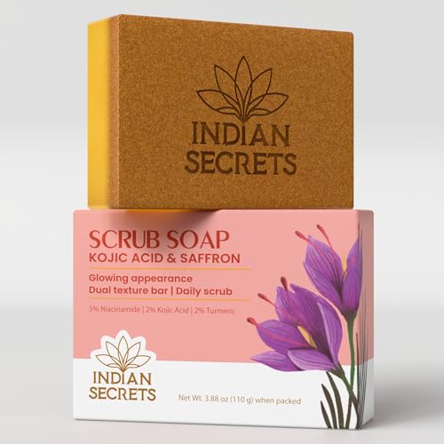 Image of Kojic Acid & Saffron Detan Scrub Soap With Turmeric & Niacinamide | Skin Brightening Soap | Dark Spots, Pigmentation & Tan Removal Bathing Soap For Men & Women
