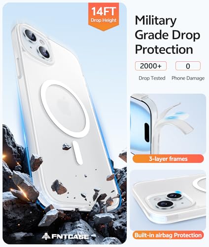 Image of FNTCASE for iPhone 15 Case: for iPhone 14 Case & iPhone 13 Case [Compatible with Magsafe] Translucent Matte Cases with [Screen Protector] Military Grade Shockproof Protective Phone Cover - White