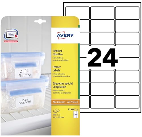 Étiquettes congélation vierges AVERY format 63,5 x 33,9 mm polyester