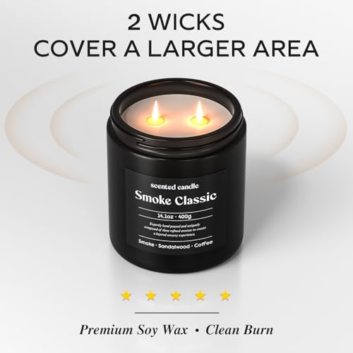 Image of CHILLFLAME Candles for Men, 14.1 oz Scented Candles for Home, 2 Wicks Blended Scents Birthday Candles Gifts for Dad, Teacher, Boyfriend (Smoke+Sandalwood+Coffee)