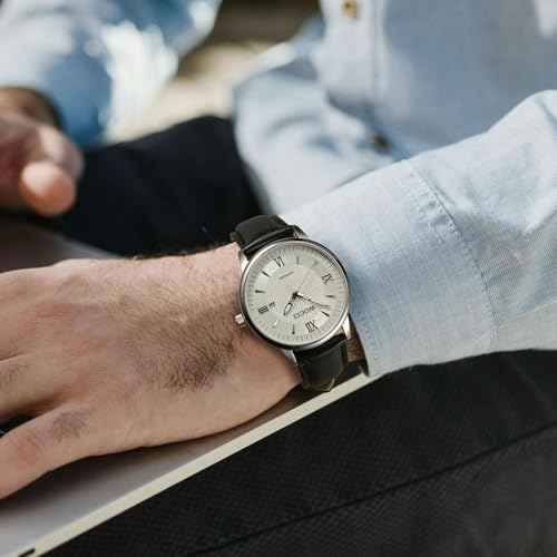 WOCCI 23mm Vintage Leather Watch Band for Men and Women, Gold Buckle (Black)