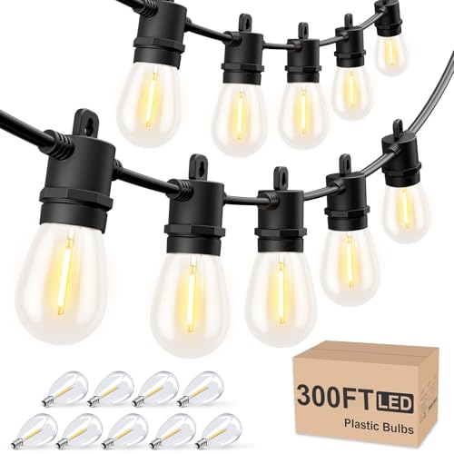 Svater Outdoor String Lights 300 FT, Patio Lights for Outside with Shatterproof Bulbs, Waterproof IP65 Commercial Hanging Light for Backyard Porch Balcony Bistro Party 3X100 FT