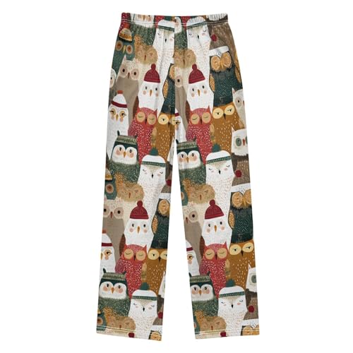 Christmas Pajama Pants Owl Christmas Hat Pattern Long Sleep Pants Lounge Bottoms2