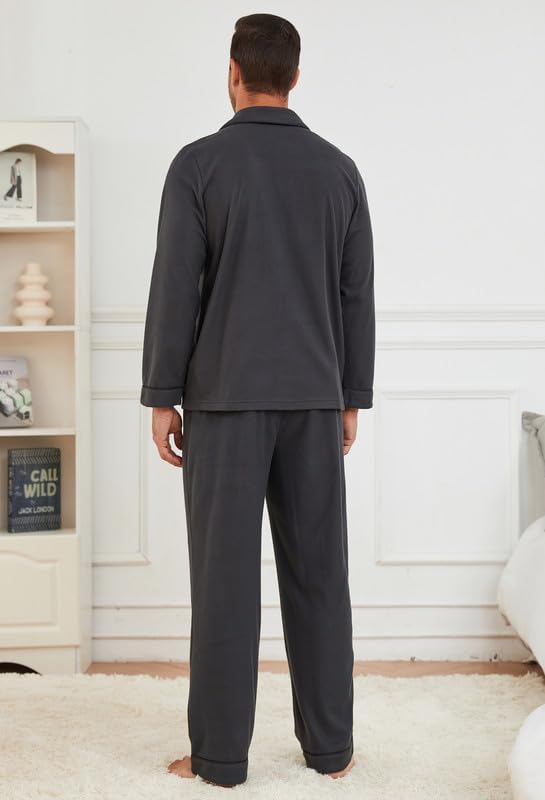 U2SKIIN Mens Button Down Pajamas Set Soft Classic Lapel Sleepwear Long Sleeve Flannel Top & Pants Set - Image 3