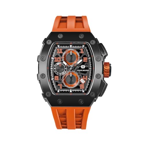 Image of TSAR BOMBA Mens Luxury Watch Watches for Men 50M Waterproof Japanese Quartz Movement Tonneau Stainless Steel Case Sapphire Glass with Chronograph Date Function Cool Unique Fashion Gift