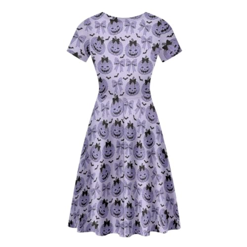 Image of HUGS IDEA Womens Puffy Swing Midi Dress Round Neck Short Sleeve Party A-Line Dresses