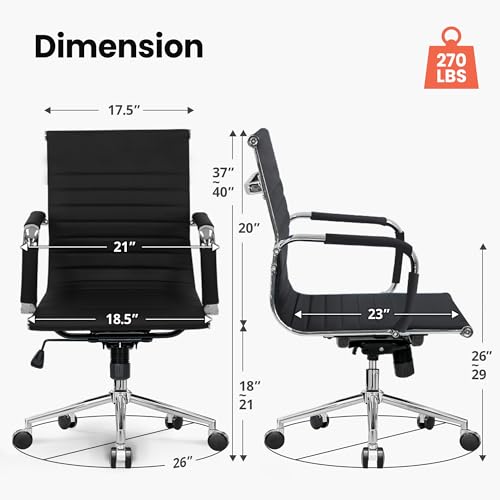 NEO-CHAIR-Office-Chair-Reception-Guest-Desk-Chairs-Conference-Ergonomic-Mid-Back-Leather-Modern-Executive-Ribbed-Height-Adjustable-Swivel-Rolling-Home-PU-Computer-2-Black