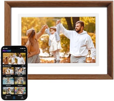PINTURA Digital Picture Frame,10.1" WiFi Photo Frame 720p 1280 * 800 Screen Walnut,64G/8G Cloud,Wall Mountable/Desk,Share Photos/Videos Instantly via Pintura App,Great Gift for Loved Ones