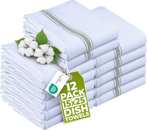 Utopia Towels - 200 GSM Grey Dish Towels(12 Pack - 38 x 64 cm) 100% Cotton Dish Cloths Absorbent Bar Cloth, Kitchen Tea Towel for Catering, Drying and Washing