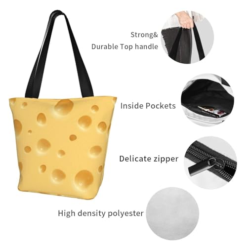 Cheese Large Capacity Shoulder Tote Bag, Trendy Shopping Bag With Padded Protection, Foldable & Washable Polyester Carryall For Daily Use3