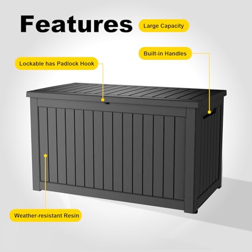 Image of 280 Gallon Waterproof Outdoor Storage Box, UV Resistant Resin Deck Box with Hydraulic Rod for Reinforced Stability, Perfect for Patio, Garden, and Pool（Black，280 Gallon）