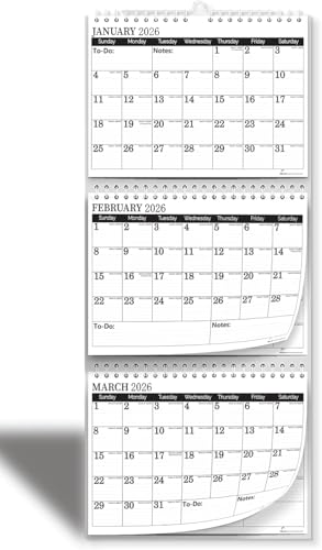 3 Month Calendar 2021-2022 with Pocket, Move-a-Page, Monthly, Vertical, June 2021 - December 2022, 11 x 25 Inches, Repositionable Pages, Big Ruled Daily Blocks, Julian Days, Week Number, Minimalist