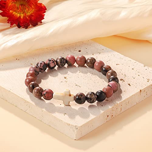 JoycuFF Christian Bracelets for Women Cross Bracelets for Religious Women Easter Catholic Natural Stone Bracelets Christian Jewelry Faith Communion Baptism Gifts4