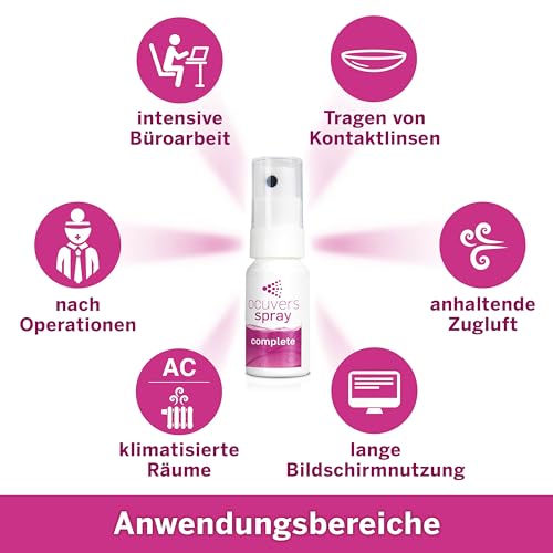 Ocuvers Complete Augenspray mit 0,3% Hyaluron, Liposomen, Aloe Vera, Vitamin B5 und Vitamin E - Augenspray gegen trockene Augen - Die Alternative zu Augentropfen, 10 ml